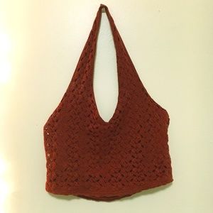 Dark Red/Maroon Lace Double Layer Halter Crop Top